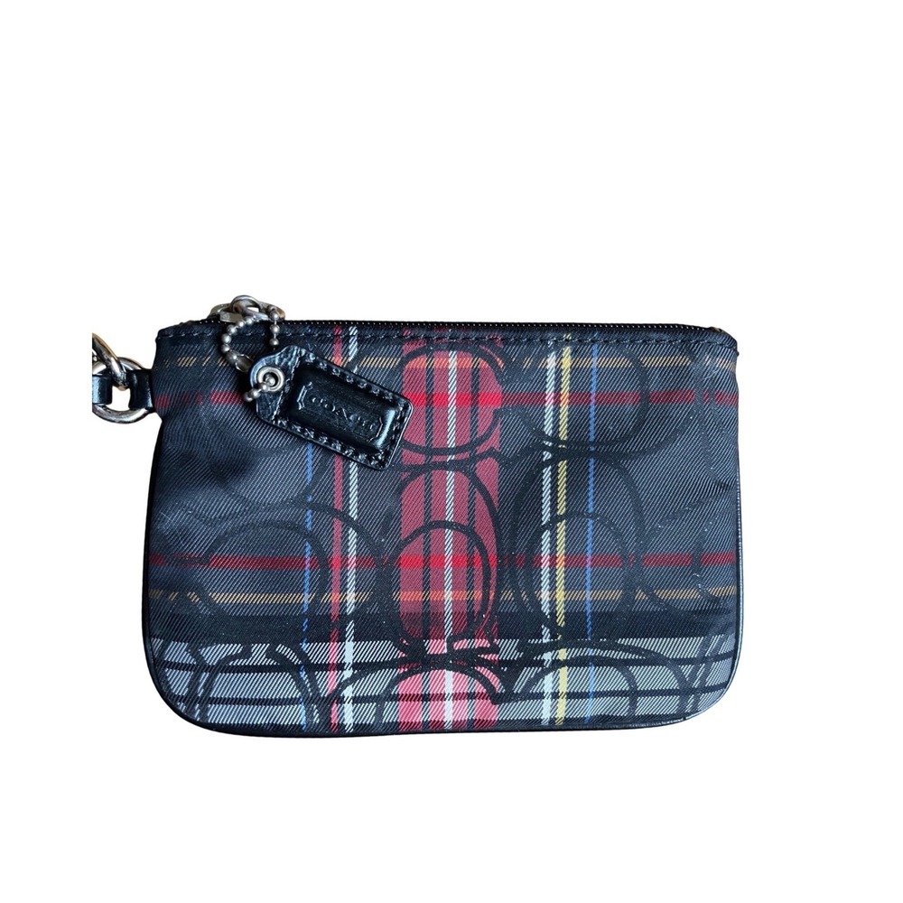 Coach Y2K Signature C Poppy Plaid Tartan Wristlet Pouch‎ Black Red Canvas